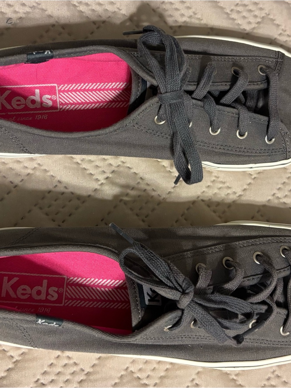 Keds Charcoal Canvas Low-Top Sneakers with Pink Insole